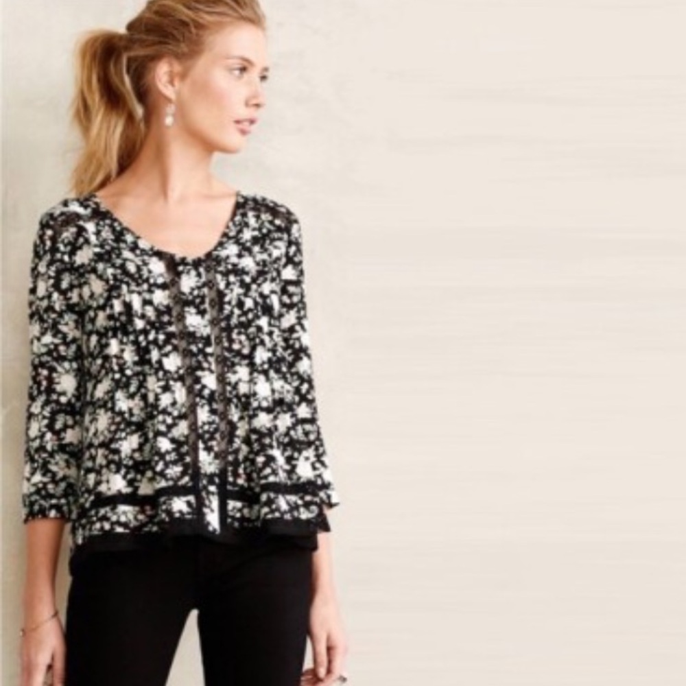 Maeve Anthropologie Black Floral Button down top